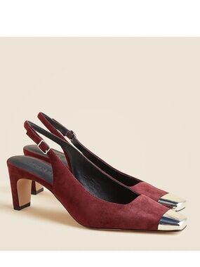 J. Crew Cap Toe Slingback Pumps in Burgundy Suede
